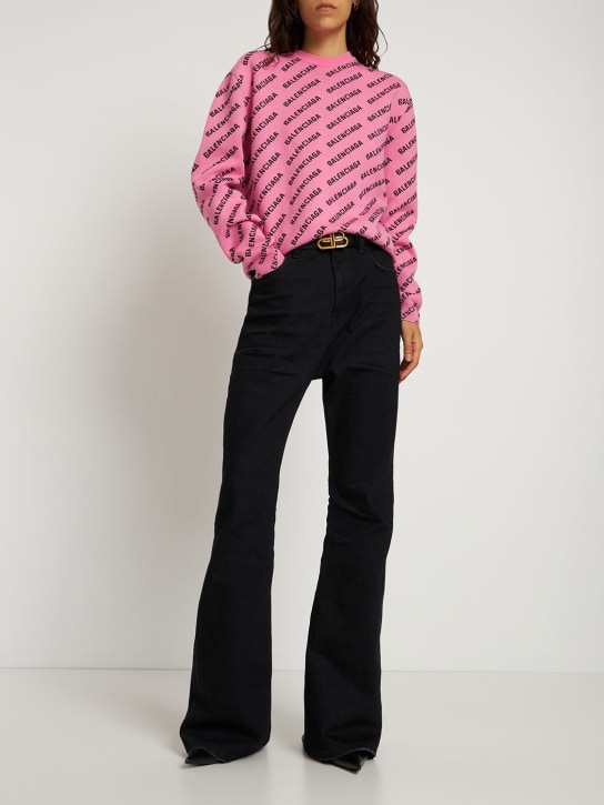 Balenciaga: 올오버 로고 코튼 혼방 스웨터 - 핑크/블랙 - women_1 | Luisa Via Roma
