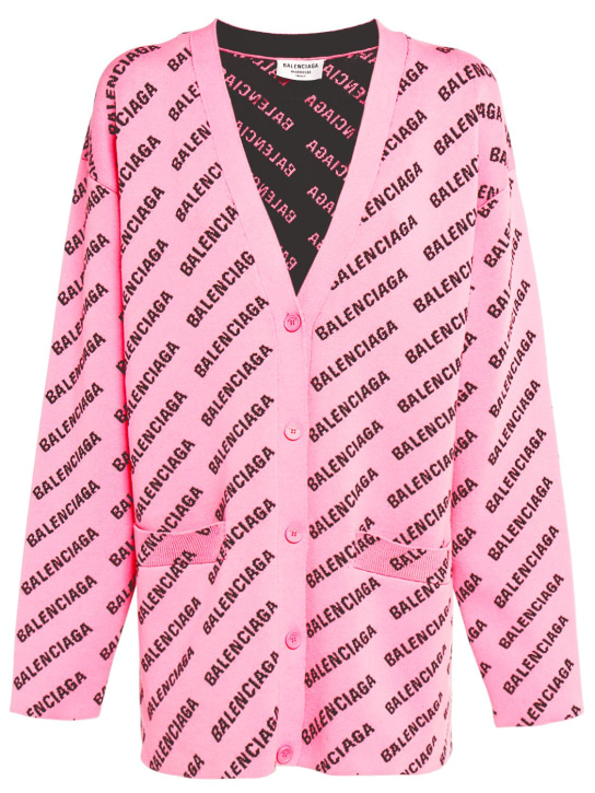 Balenciaga: Mini logo cotton blend knit cardigan - Pink/Black - women_0 | Luisa Via Roma