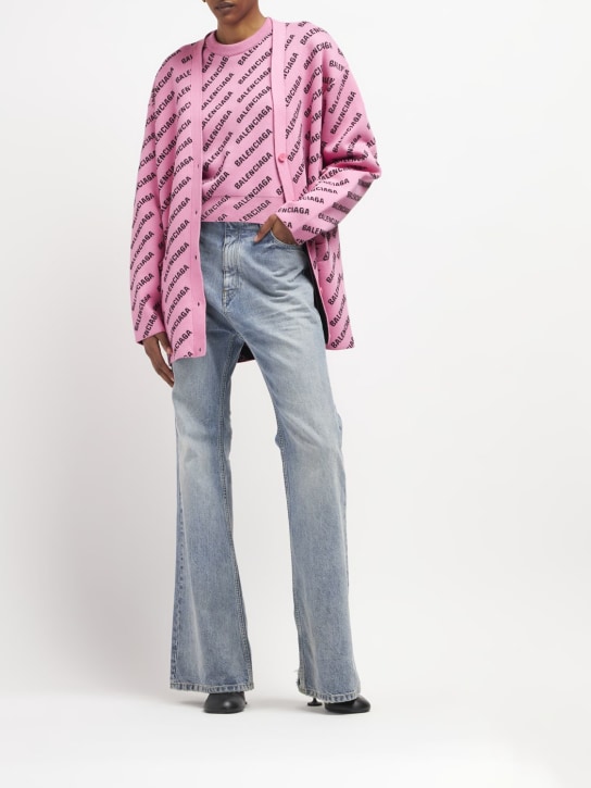 Balenciaga: Mini logo cotton blend knit cardigan - Pink/Black - women_1 | Luisa Via Roma