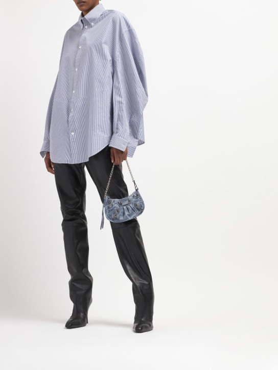 Balenciaga: Chemise à manches torsadées en popeline de coton - Bleu/Blanc - women_1 | Luisa Via Roma