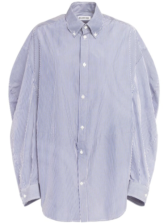 Balenciaga: Twisted sleeve cotton poplin shirt - Mavi/Beyaz - women_0 | Luisa Via Roma