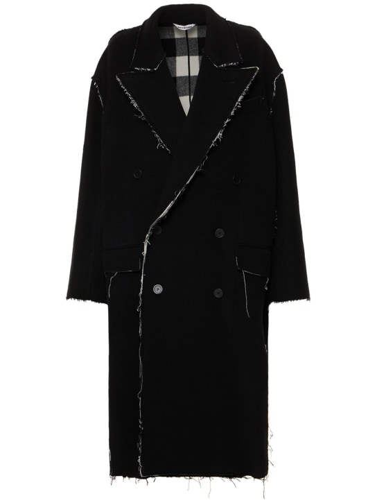 Balenciaga: Reversible Buffalo & checked coat - Siyah/Beyaz - women_0 | Luisa Via Roma