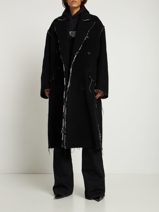Balenciaga: Manteau réversible à carreaux Buffalo - Noir/Blanc - women_1 | Luisa Via Roma