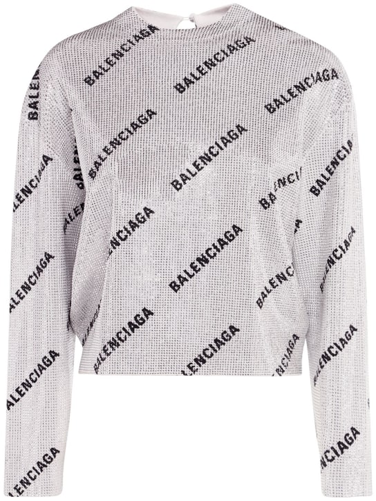 Balenciaga: All over mini logo sweater - Silver/Black - women_0 | Luisa Via Roma