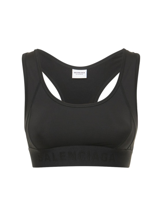 Balenciaga: 弹力科技织物平纹针织运动内衣 - 黑色/白色 - women_0 | Luisa Via Roma