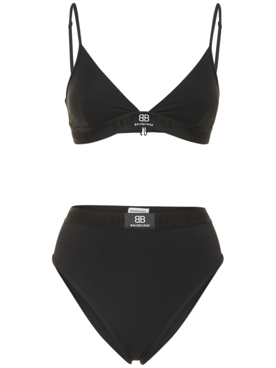 Balenciaga: Logo printed stretch tech bikini - Black - women_0 | Luisa Via Roma
