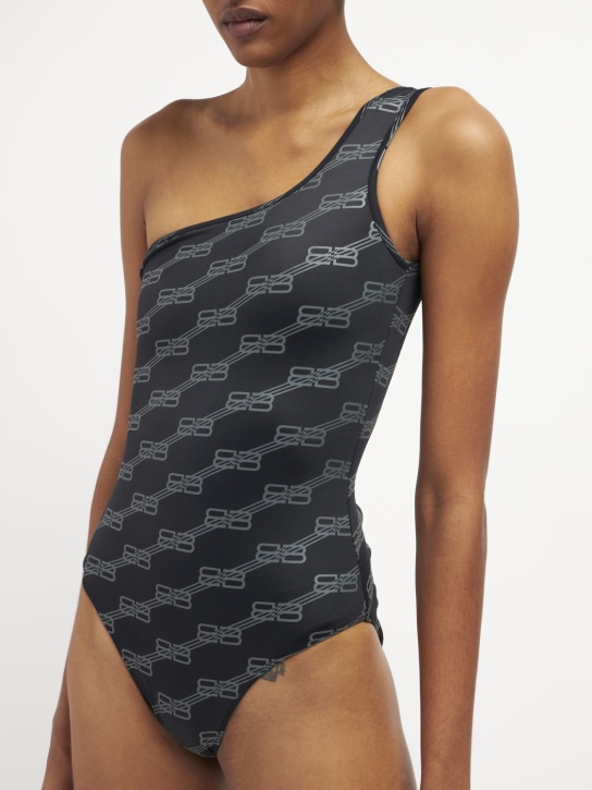 Balenciaga: Logo asymmetric one piece swimsuit - Black/Grey - women_1 | Luisa Via Roma