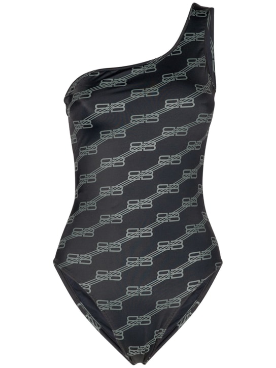 Balenciaga: Logo asymmetric one piece swimsuit - Black/Grey - women_0 | Luisa Via Roma
