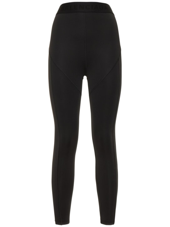 Balenciaga: Cut out stretch tech jersey leggings - Black/White - women_0 | Luisa Via Roma