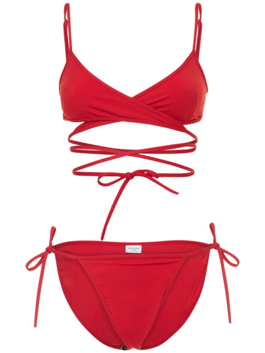 Balenciaga: Wraparound nylon bikini - Red - women_0 | Luisa Via Roma