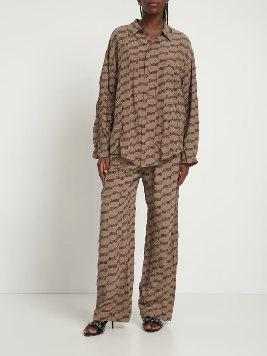 Balenciaga: Monogram Logo printed  pajama shirt - Beige/Brown - women_1 | Luisa Via Roma
