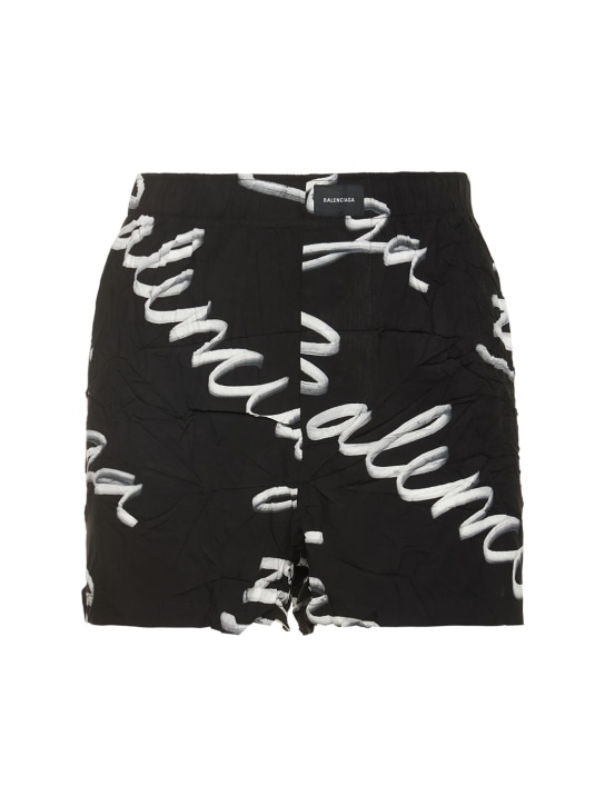 Balenciaga: Shorts de pijama de viscosa con logo - Negro/Blanco - women_0 | Luisa Via Roma