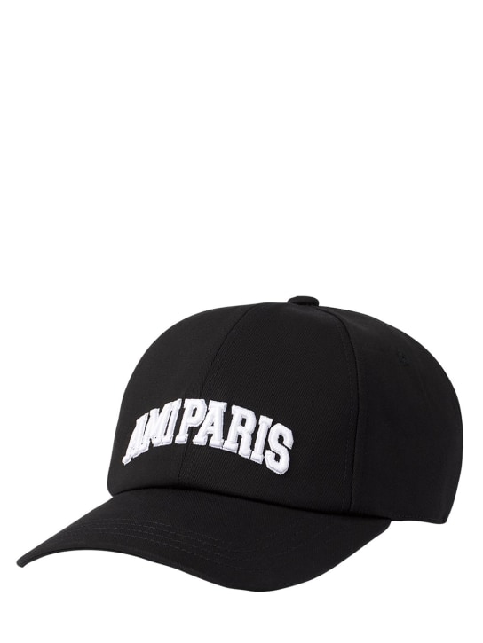 AMI Paris: Cappello in gabardina di cotone con logo - men_1 | Luisa Via Roma