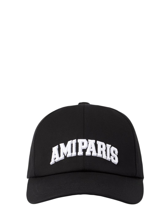 AMI Paris: Logo刺绣棉质华达呢棒球帽 - men_0 | Luisa Via Roma