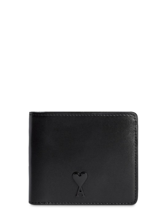 AMI Paris: Palmellato leather billfold wallet - Black - men_0 | Luisa Via Roma