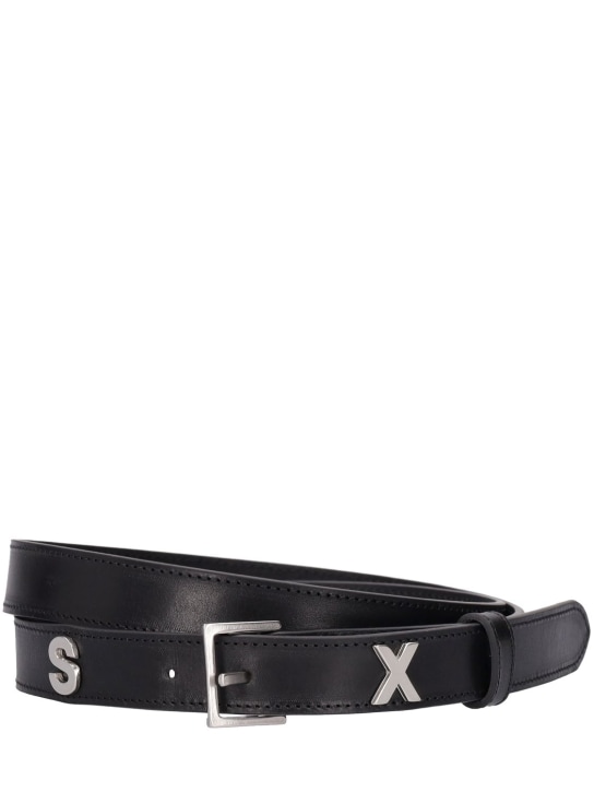 Martine Rose: 2.5cm Sex letters leather belt - Siyah - men_0 | Luisa Via Roma