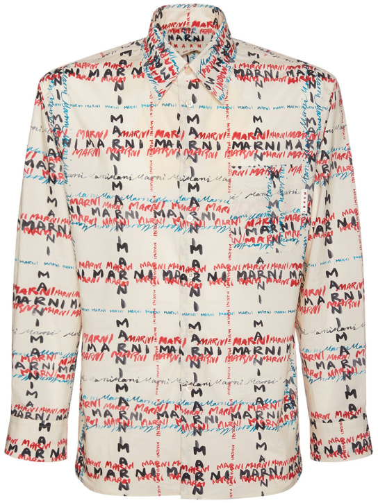 Marni: Camisa de popelina de algodón con logo estampado - men_0 | Luisa Via Roma