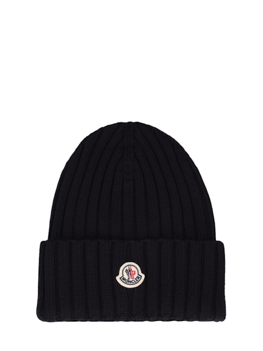 Moncler: Knitted wool hat - Black - women_0 | Luisa Via Roma