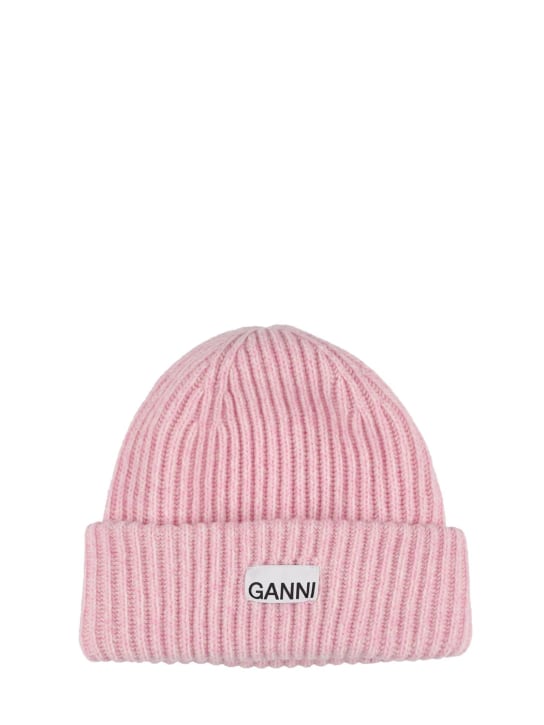 GANNI: Cappello beanie in maglia di lana a costine - women_0 | Luisa Via Roma