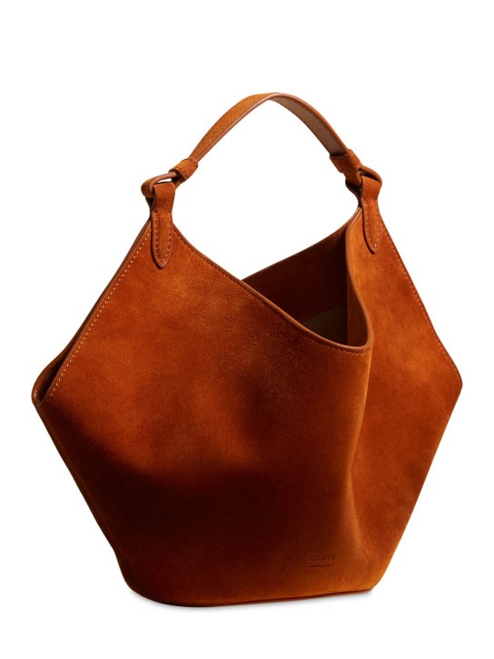 Khaite: Mini Lotus suede top handle bag - Karamel - women_0 | Luisa Via Roma