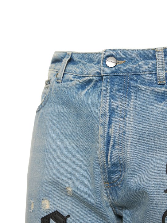 Palm Angels: Jeans in denim di cotone con logo - Blu/Nero - men_1 | Luisa Via Roma