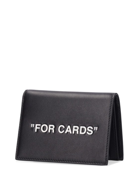 Off-White: "For Cards" folded leather card holder - Black/White - men_1 | Luisa Via Roma