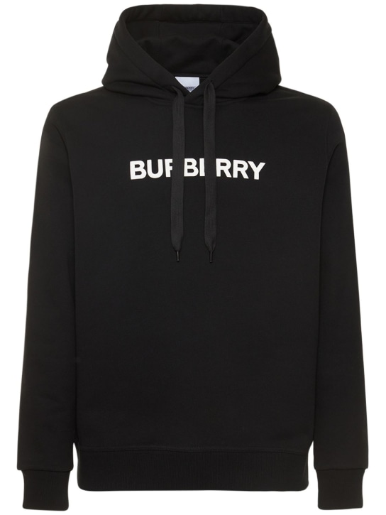 Burberry: Sweat-shirt en jersey de coton à capuche Ansdell - Noir - men_0 | Luisa Via Roma