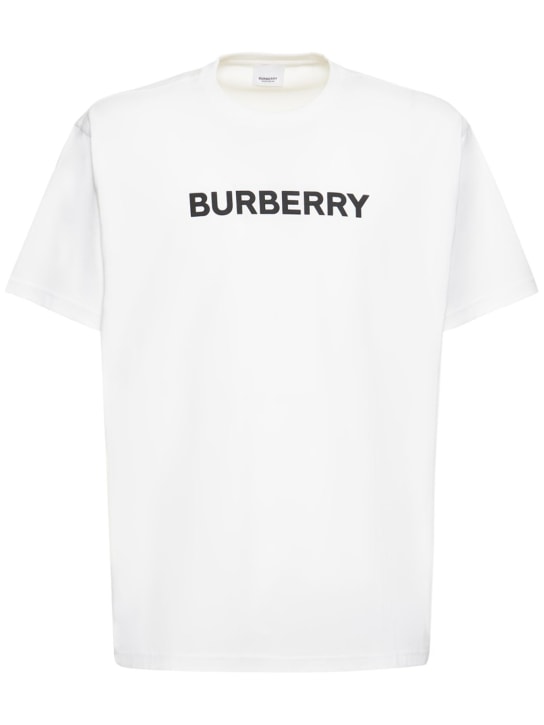 Burberry: T-shirt Harriston in jersey di cotone con logo - Bianco - men_0 | Luisa Via Roma