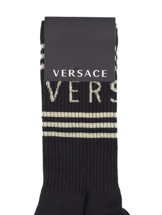 Versace: Logo intarsia cotton short socks - Black/Gold - men_1 | Luisa Via Roma