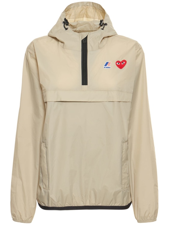 Comme des Garçons Play: Logo nylon half zip jacket - Beige - women_0 | Luisa Via Roma