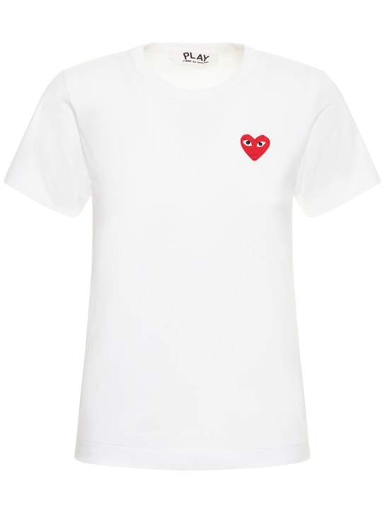 Comme des Garçons Play: T-shirt in cotone con logo - Bianco - women_0 | Luisa Via Roma