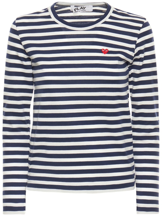 Comme des Garçons Play: Striped logo cotton t-shirt - Navy/White - women_0 | Luisa Via Roma