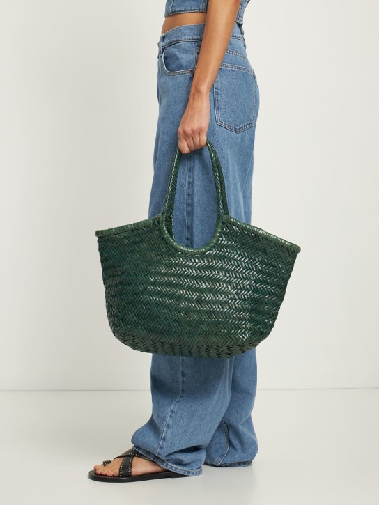 Dragon Diffusion: Big Nantucket woven leather basket bag - Military Green - women_1 | Luisa Via Roma