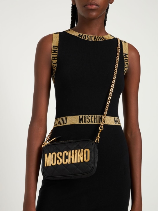 Moschino: Logo quilted shoulder bag - Siyah - women_1 | Luisa Via Roma