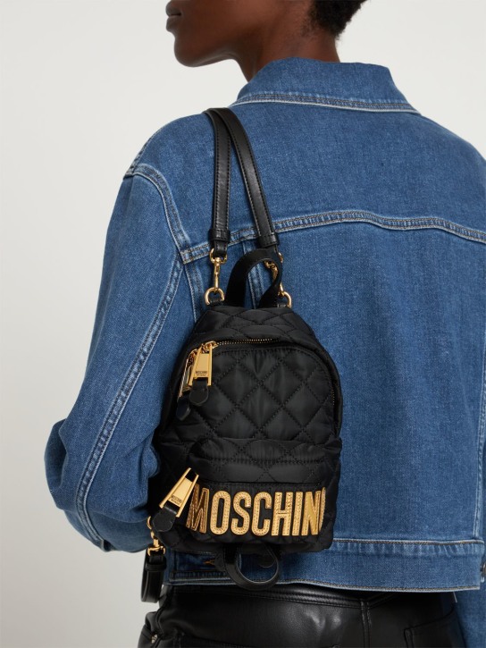 Moschino: Logo绗缝迷你双肩包 - 黑色 - women_1 | Luisa Via Roma