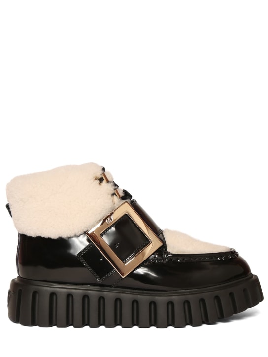 Roger Vivier: 35mm Viv Go-Thick shearling boots - Black/Beige - women_0 | Luisa Via Roma