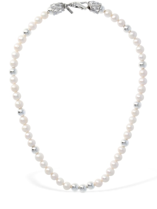 Emanuele Bicocchi: Pearl chain collar necklace - Pearl/Silver - men_0 | Luisa Via Roma