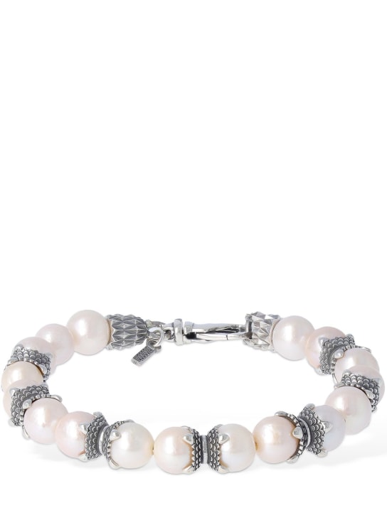 Emanuele Bicocchi: Pearl chain bracelet - Pearl/Silver - men_0 | Luisa Via Roma