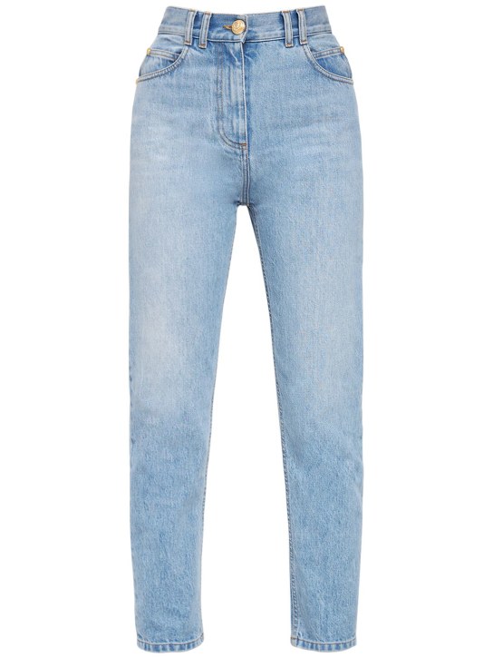 Balmain: Jeans slim fit de denim de algodón - women_0 | Luisa Via Roma