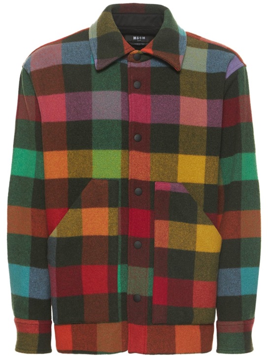 MSGM: Maxi check print wool blend over shirt - men_0 | Luisa Via Roma