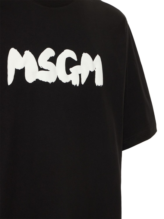 MSGM: Logo印花棉质平纹针织T恤 - 黑色/白色 - men_1 | Luisa Via Roma