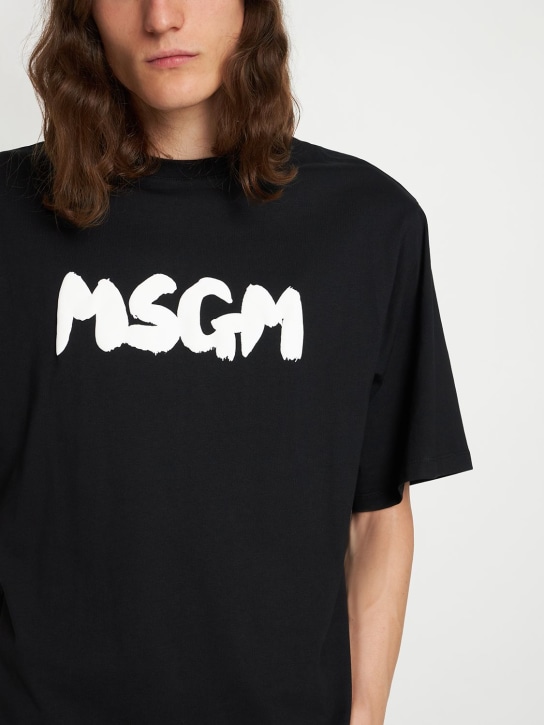 MSGM: Logo印花棉质平纹针织T恤 - 黑色/白色 - men_1 | Luisa Via Roma