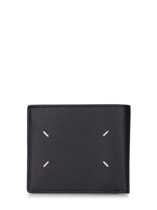 Maison Margiela: Logo grainy leather billfold wallet - Black - men_1 | Luisa Via Roma