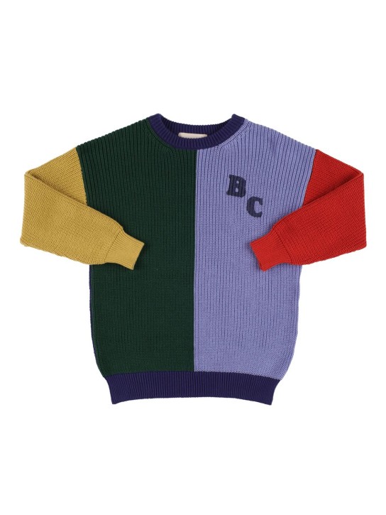 Bobo Choses: Pull-over en maille de coton color-block - kids-girls_0 | Luisa Via Roma
