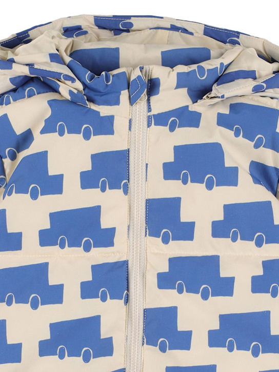 Bobo Choses: Car print recycled nylon puffer jacket - White/Blue - kids-boys_1 | Luisa Via Roma