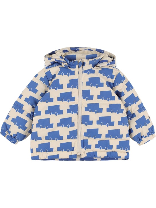 Bobo Choses: Car print recycled nylon puffer jacket - White/Blue - kids-boys_0 | Luisa Via Roma