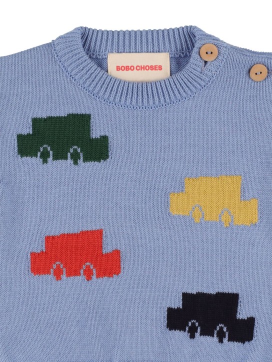Bobo Choses: Car intarsia cotton knit sweater - kids-boys_1 | Luisa Via Roma