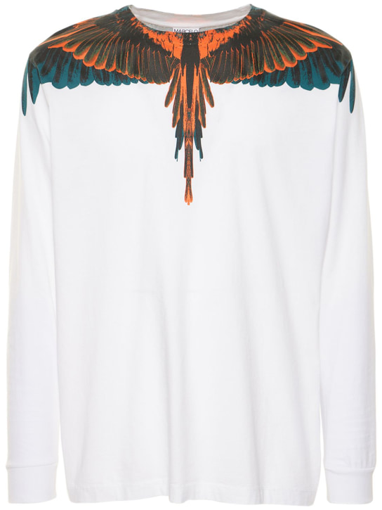 Marcelo Burlon County Of Milan: Icon wings print l/s cotton t-shirt - men_0 | Luisa Via Roma