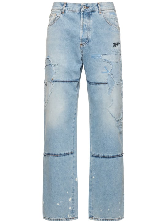 Marcelo Burlon County Of Milan: Loose distressed cotton denim jeans - Light Blue - men_0 | Luisa Via Roma