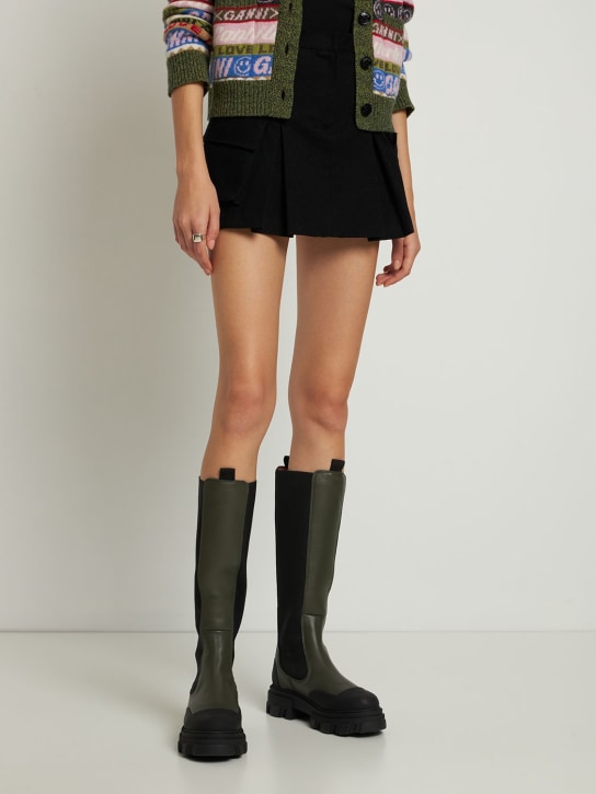 GANNI: 50mm Leather tall boots - Green/Black - women_1 | Luisa Via Roma
